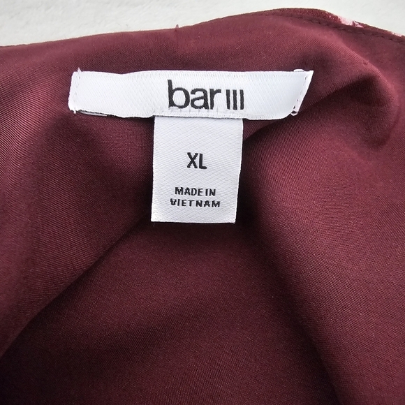 Bar III Burgundy Floral V-Neck Mini Dress XL Draped Skirt Sleeveless - Picture 8 of 15